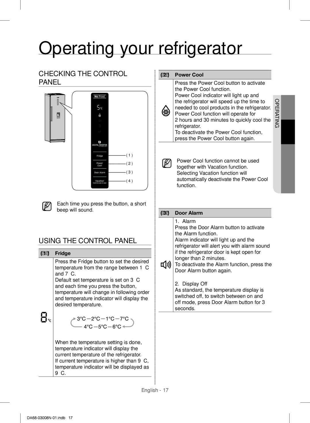 Samsung RR35H6110SP/ML manual Operating your refrigerator, Checking the Control Panel, Using the Control Panel 