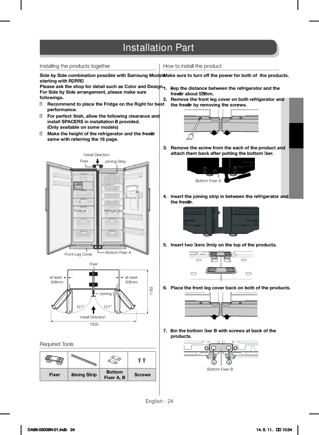 Samsung RR35H6110SP/ML manual Installing the products together, How to install the product, Required Tools 