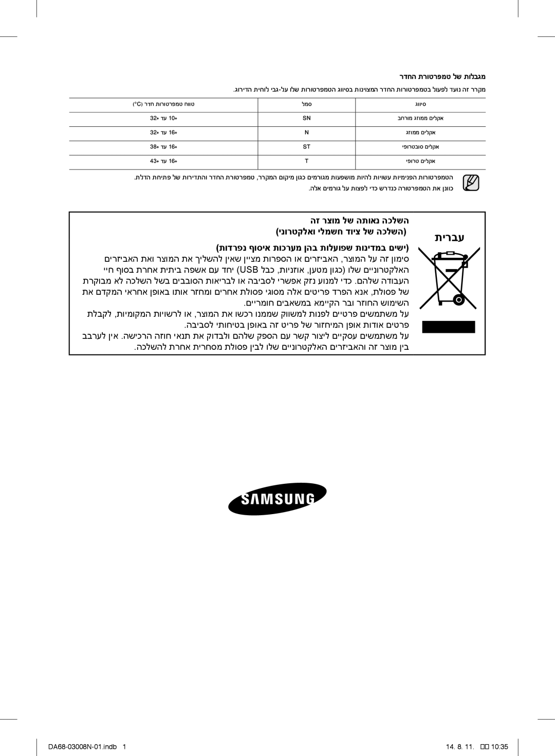 Samsung RR35H6110SP/ML הלא םימרוג לע תוצפל ידכ שרדנכ הרוטרפמטה תא ןנווכ, תודרפנ ףוסיא תוכרעמ ןהב תולעופש תונידמב םישי 