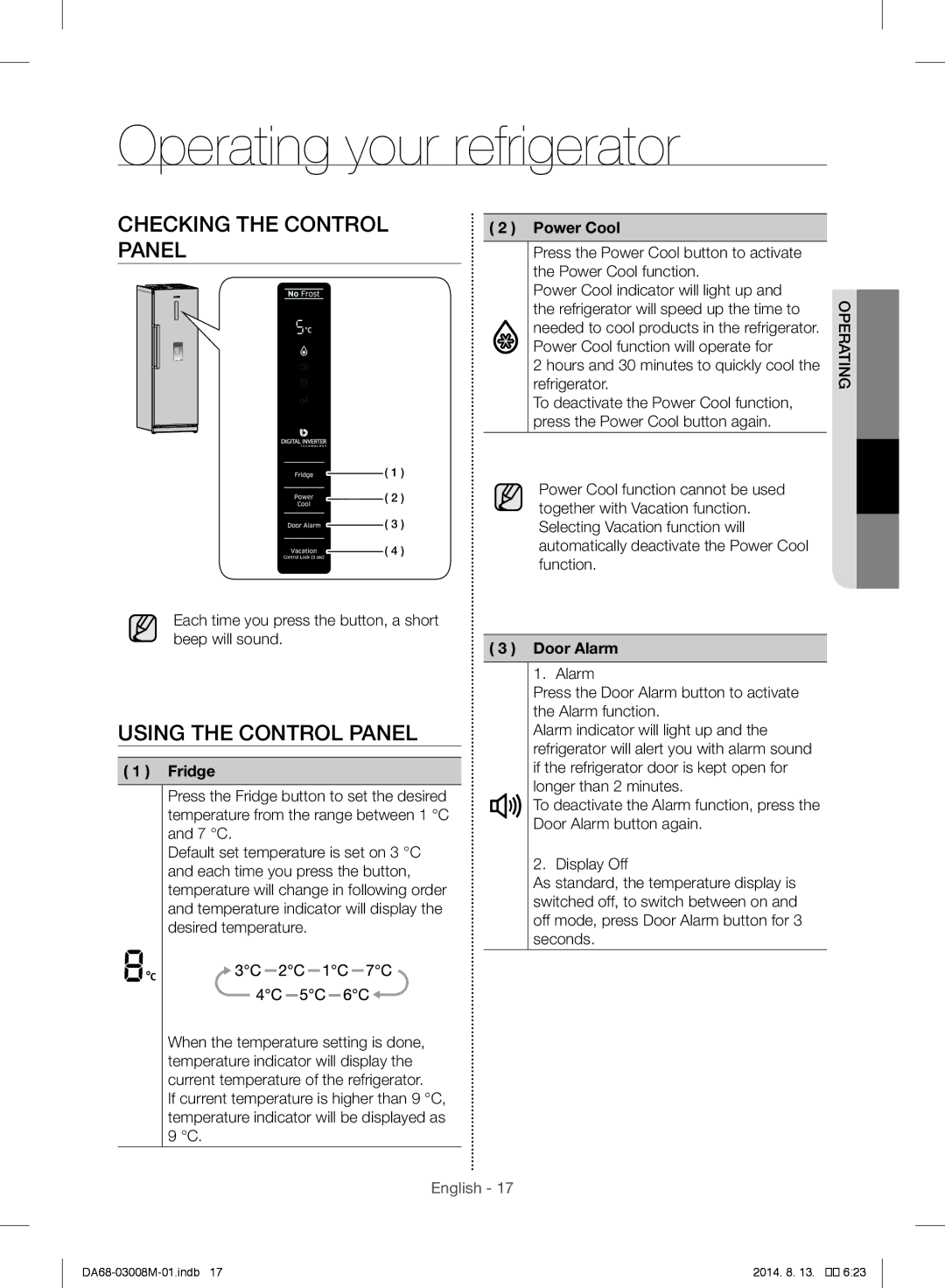 Samsung RR35H66107F/SG, RR35H6110SS/EF Operating your refrigerator, Checking the Control Panel, Using the Control Panel 