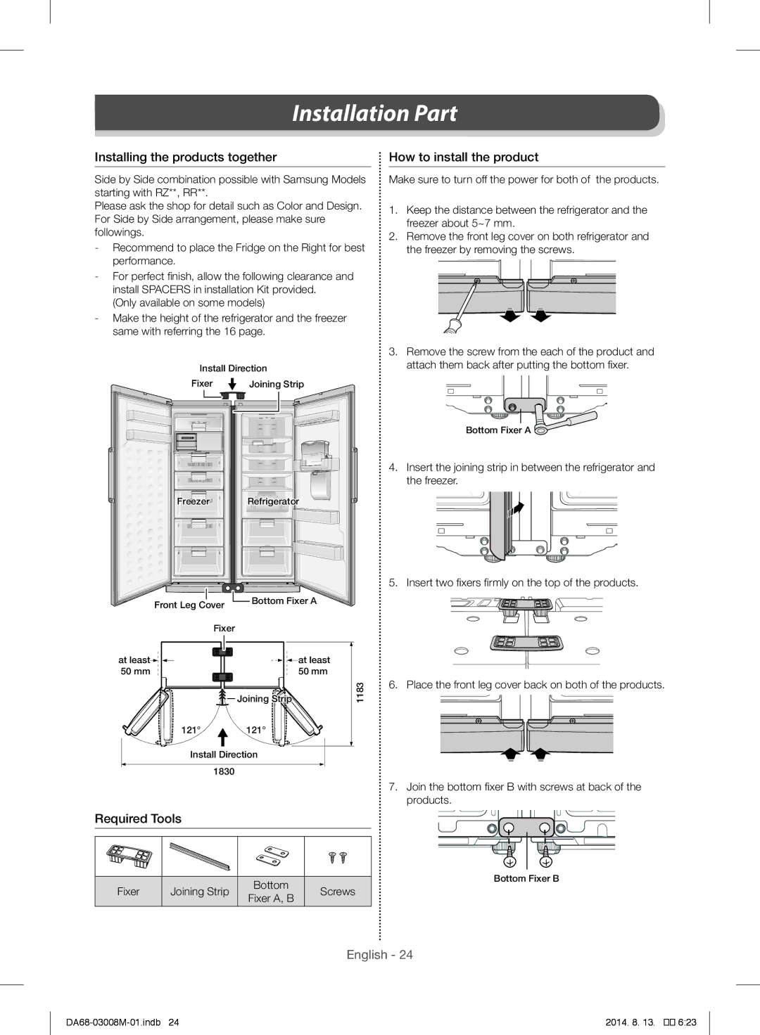 Samsung RR35H61107F/ZA, RR35H6110SS/EF manual Installing the products together, How to install the product, Required Tools 