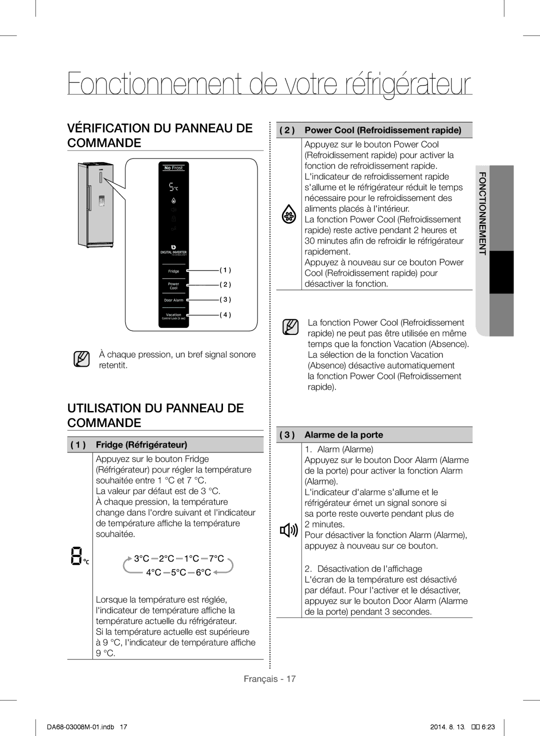 Samsung RR35H61107F/SG, RR35H6110SS/EF, RR35H61107F/ZA Vérification DU Panneau DE, Utilisation DU Panneau DE Commande 