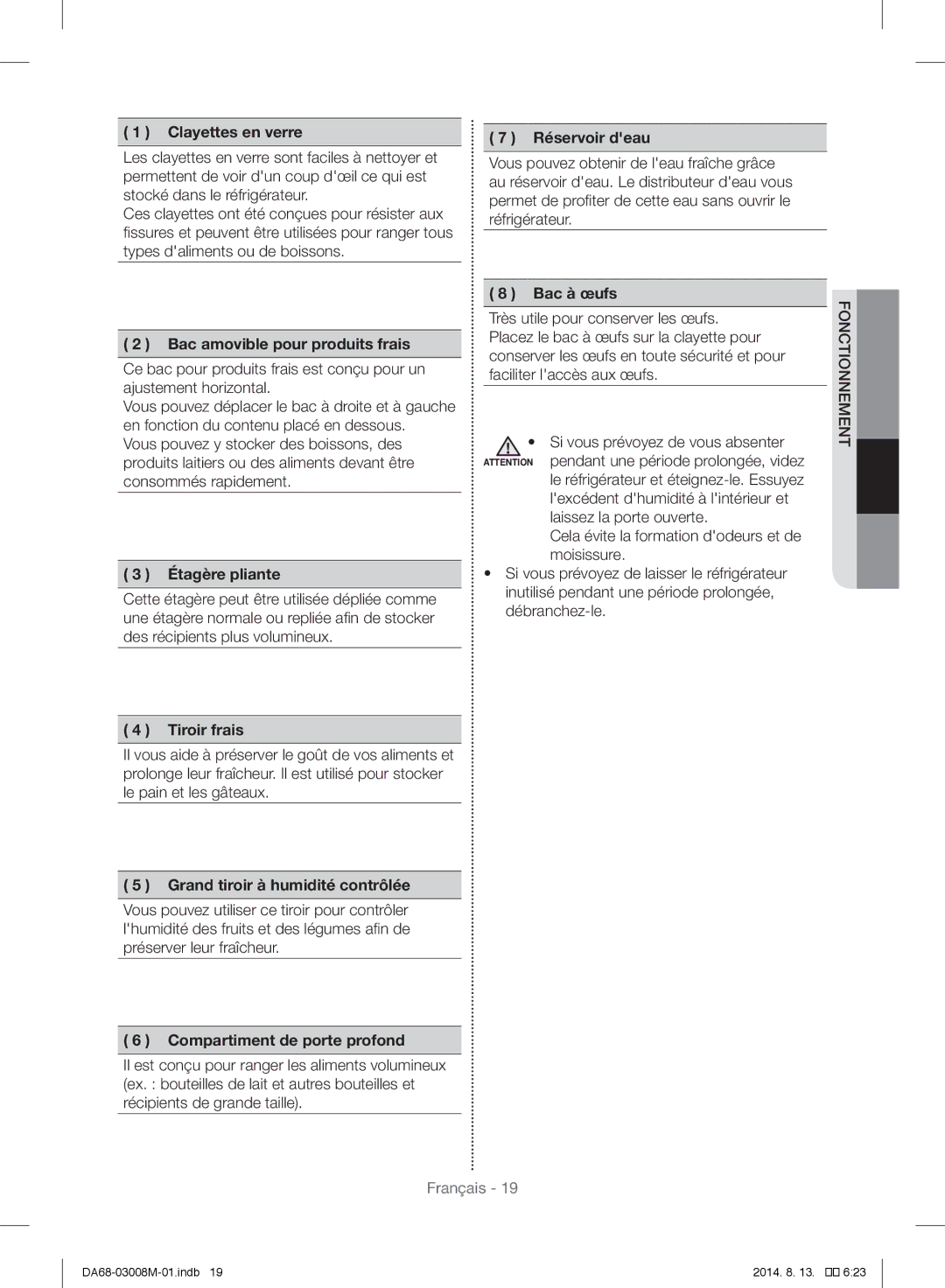 Samsung RR35H6110WW/ZA Clayettes en verre, Bac amovible pour produits frais, Étagère pliante, Tiroir frais, Réservoir deau 