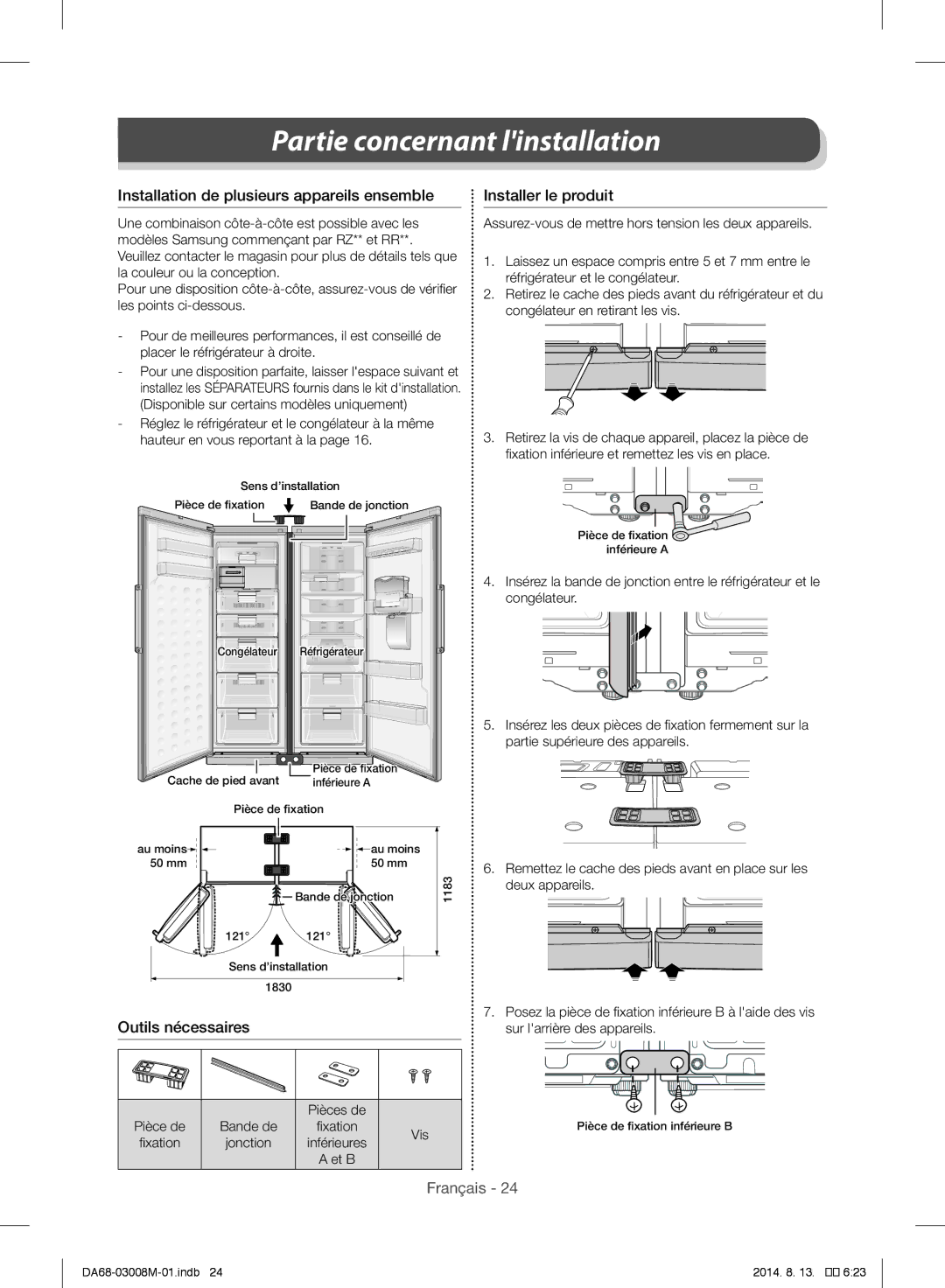 Samsung RR35H61107F/AE manual Installation de plusieurs appareils ensemble, Installer le produit, Outils nécessaires 