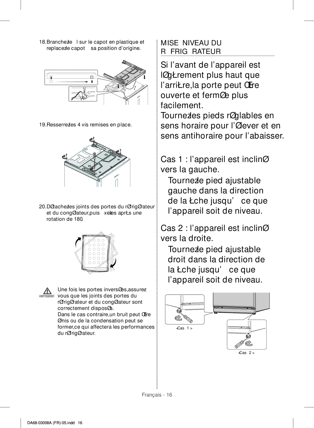 Samsung RR35H6110SS/EF, RR35H6610SS/EF, RR35H6100WW/EF, RR35H6500WW/EF, RR35H6500SA/EF manual Mise À Niveau DU Réfrigérateur 