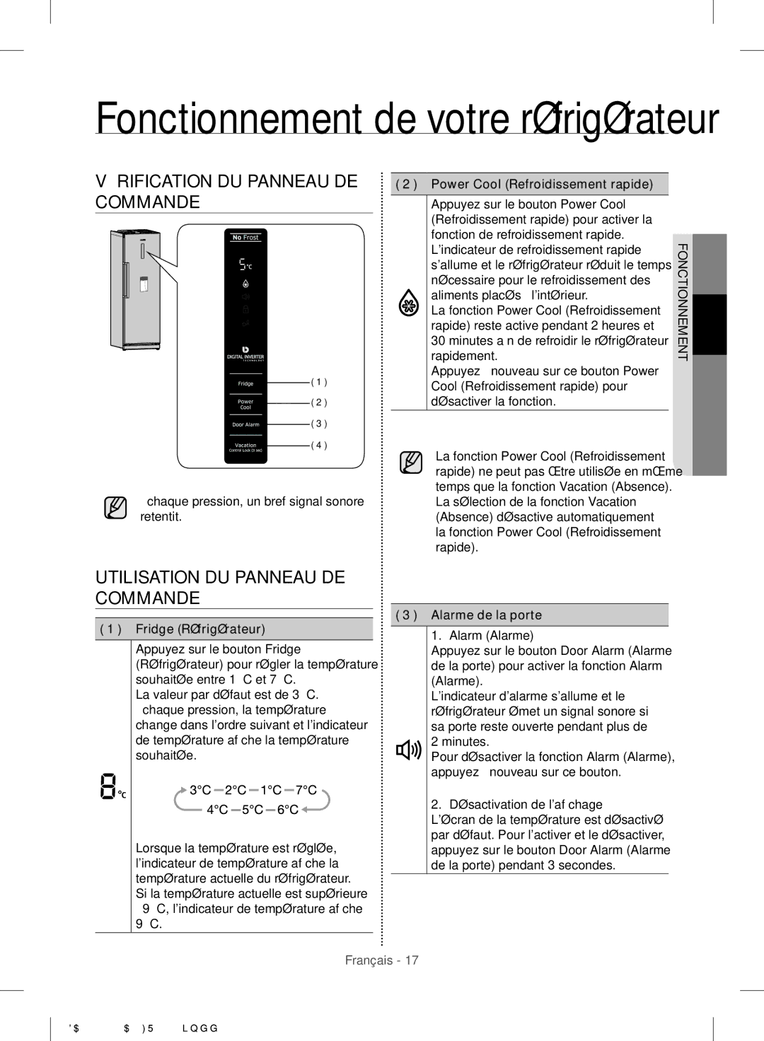 Samsung RR35H6610SS/EF, RR35H6110SS/EF, RR35H6100WW/EF Vérification DU Panneau DE, Utilisation DU Panneau DE Commande 