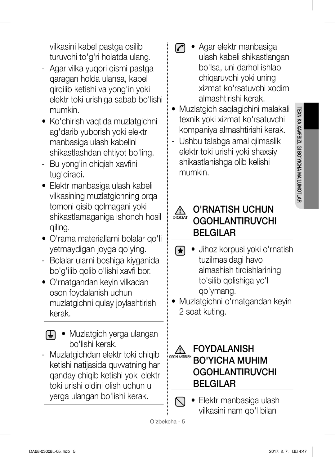 Samsung RR35H6150SS/WT, RR35H61507F/WT manual Foydalanish 