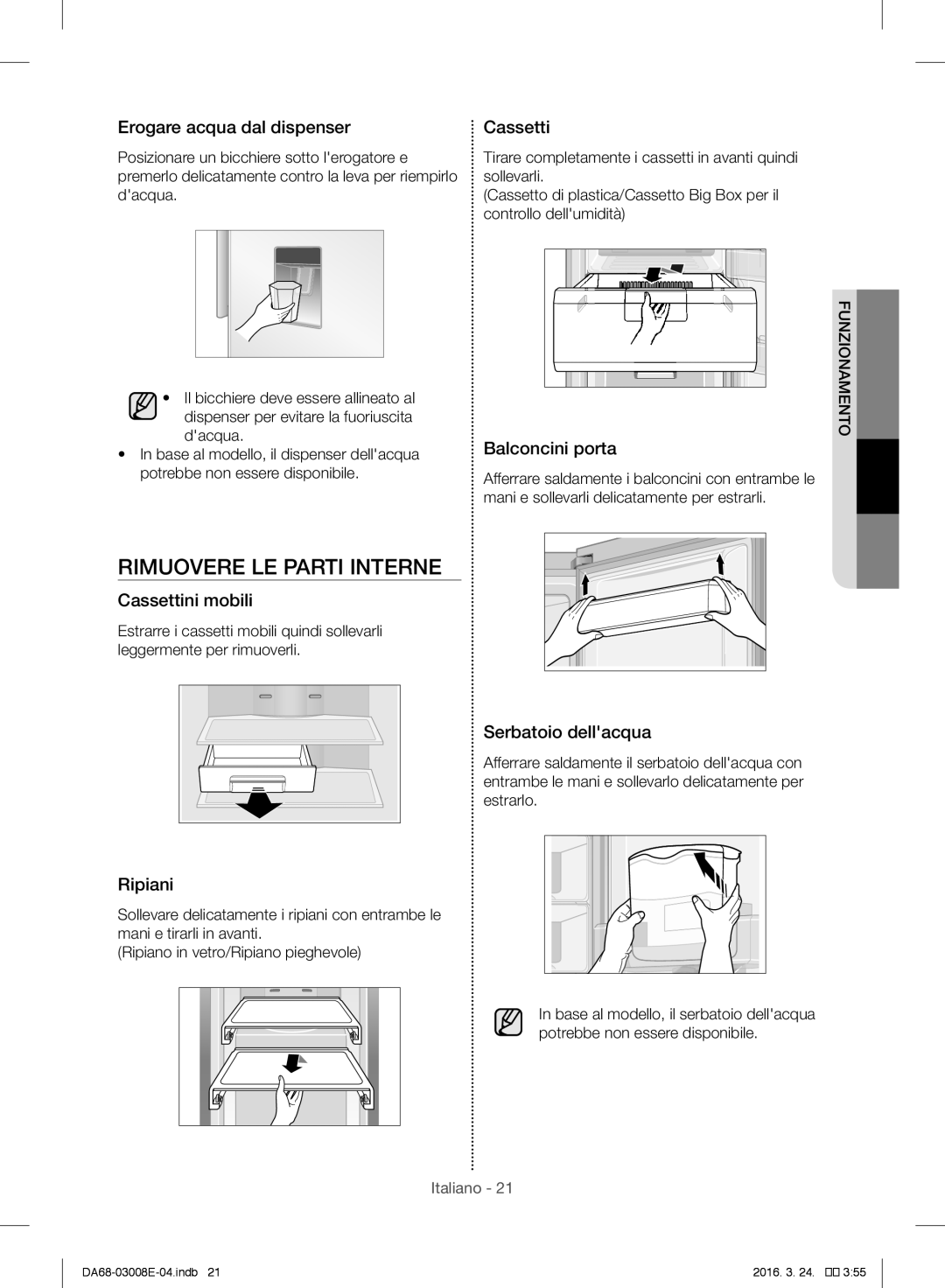 Samsung RR35H6000SS/ES, RR35H6165SS/EF, RR35H61657F/EF, RR35H6000SA/EF, RR35H6165SS/ES manual Rimuovere LE Parti Interne 