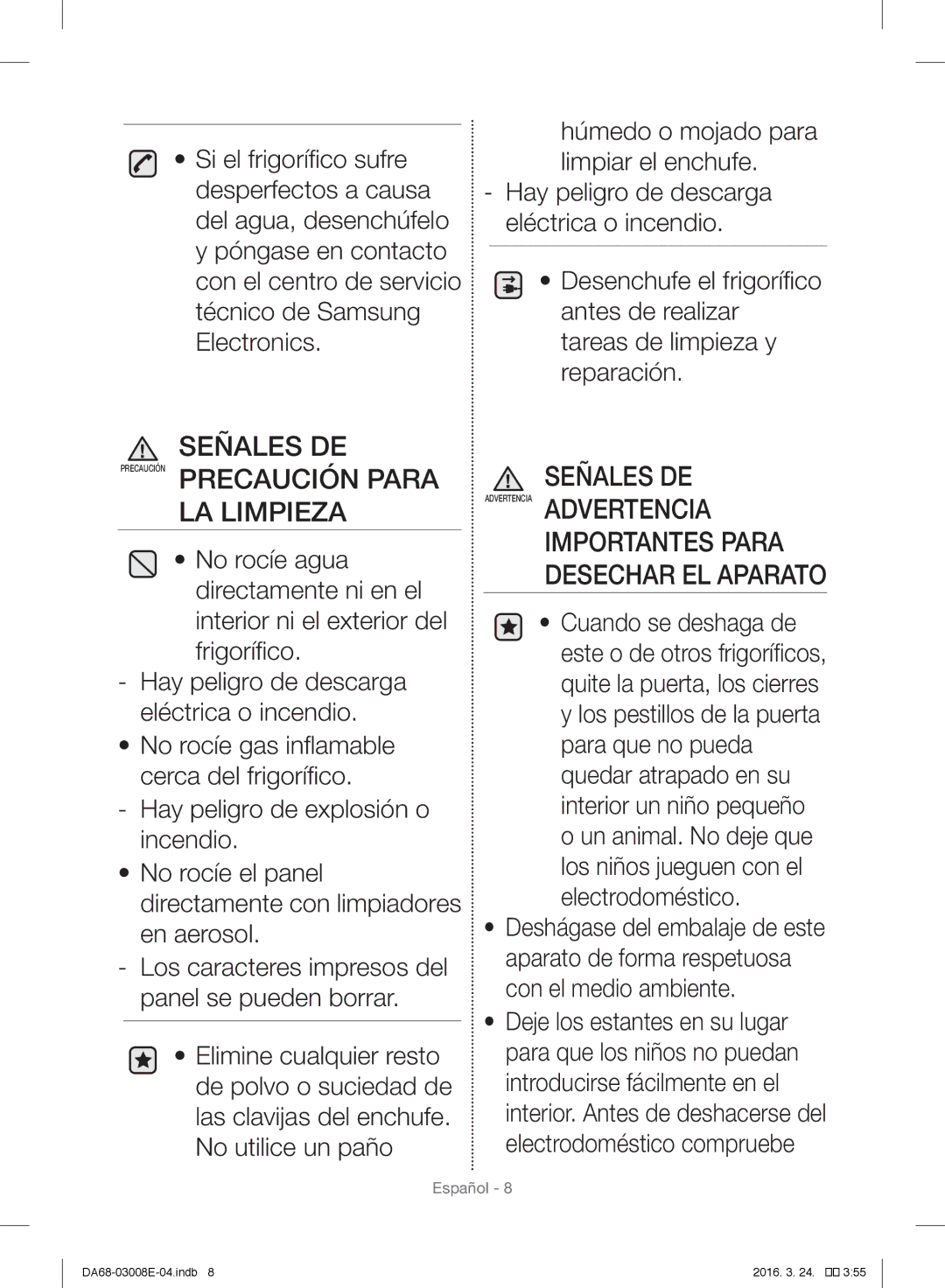 Samsung RR35H6005WW/ES, RR35H6165SS/EF, RR35H61657F/EF, RR35H6000SA/EF, RR35H6165SS/ES Importantes Para Desechar EL Aparato 