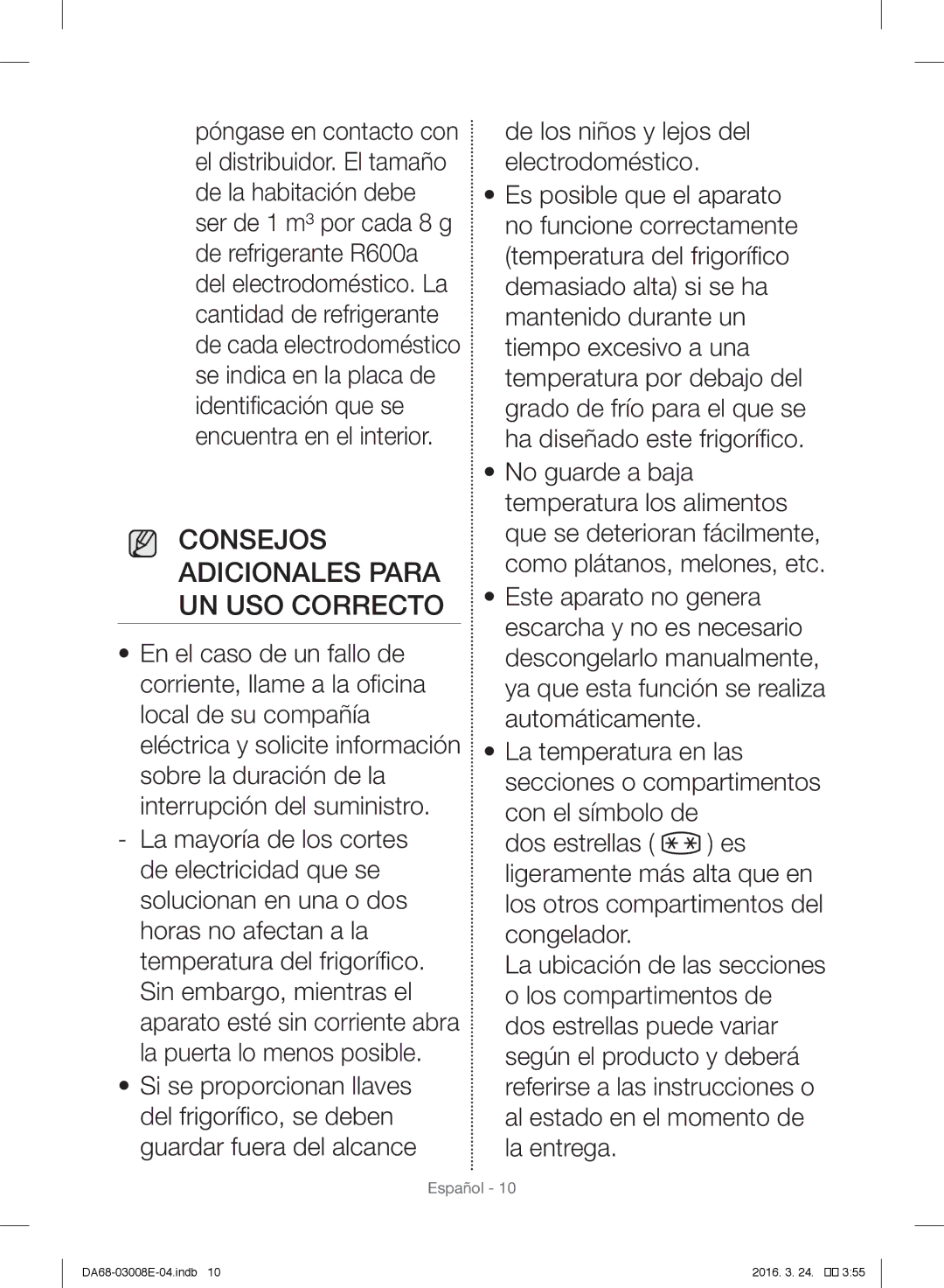 Samsung RR35H6010SS/ES, RR35H6165SS/EF, RR35H61657F/EF, RR35H6000SA/EF manual Consejos Adicionales Para UN USO Correcto 