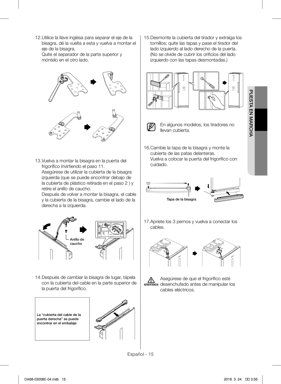 Samsung RR35H6165SS/ES, RR35H6165SS/EF, RR35H61657F/EF, RR35H6000SA/EF Apriete los 3 pernos y vuelva a conectar los cables 