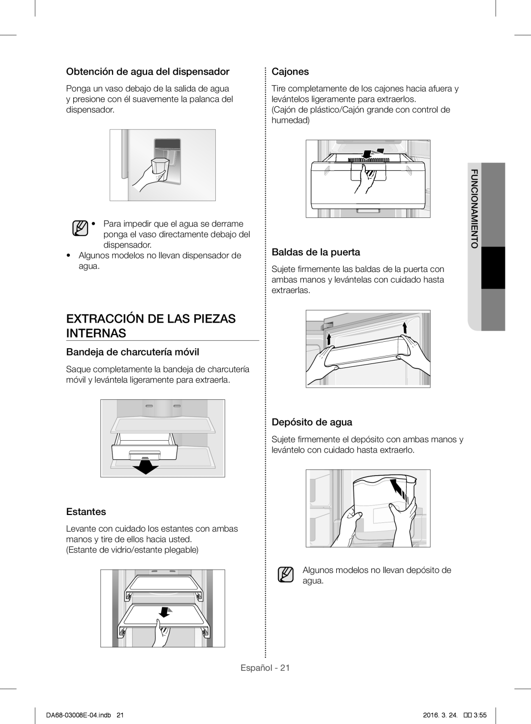 Samsung RR35H61657F/EF, RR35H6165SS/EF, RR35H6000SA/EF, RR35H6165SS/ES, RR35H6005WW/ES manual Extracción DE LAS Piezas Internas 