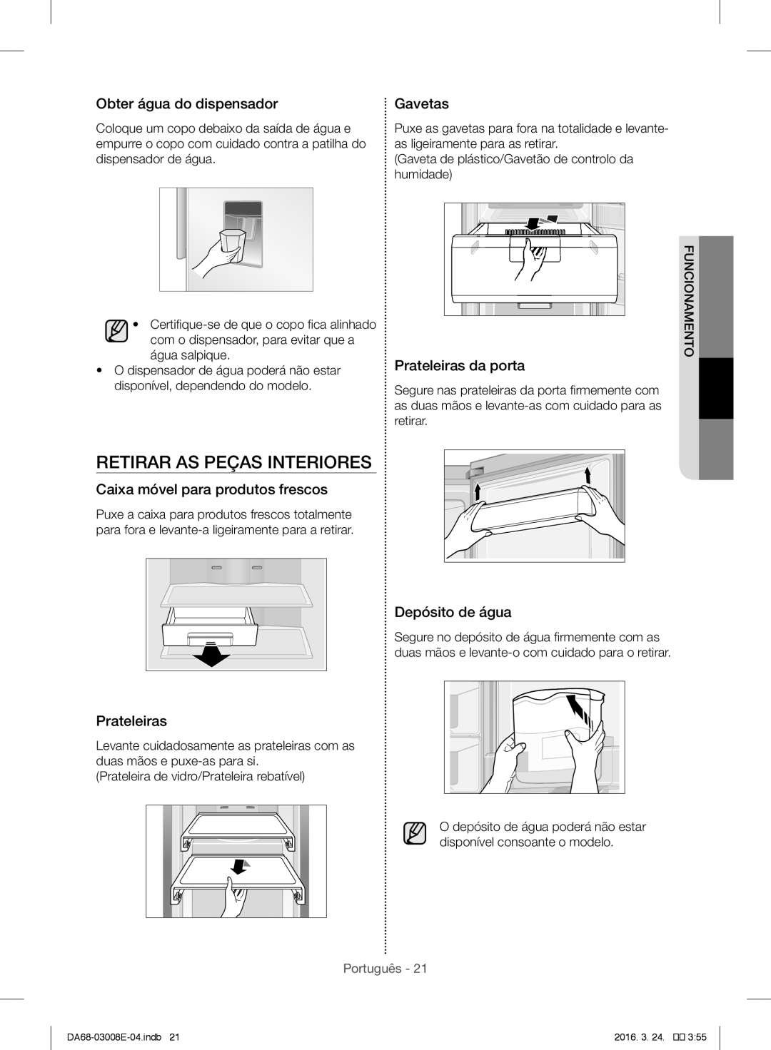 Samsung RR35H6165SS/ES, RR35H6165SS/EF, RR35H61657F/EF, RR35H6000SA/EF, RR35H6005WW/ES manual Retirar AS Peças Interiores 