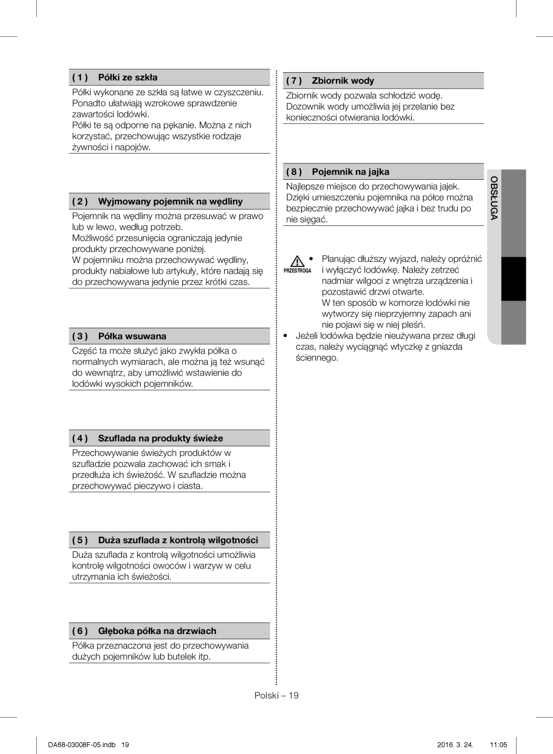 Samsung RR35H6510SS/EO manual Półki ze szkła, Wyjmowany pojemnik na wędliny, Półka wsuwana, Szuﬂada na produkty świeże 