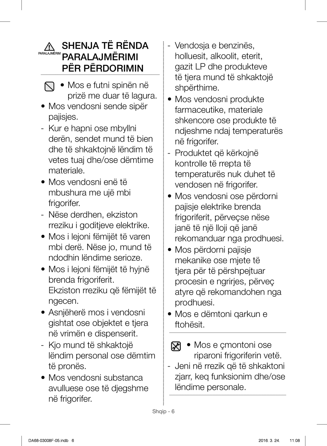 Samsung RR35H6510SS/EO, RR35H6165SS/EO, RR35H6165SS/WS, RR35H6015SS/EO, RR35H6610SS/EO manual PËR Përdorimin 