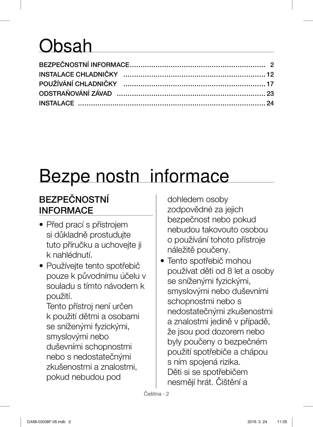 Samsung RR35H6610SS/EO, RR35H6165SS/EO, RR35H6165SS/WS, RR35H6015SS/EO Obsah, Bezpečnostní informace, Bezpečnostní Informace 