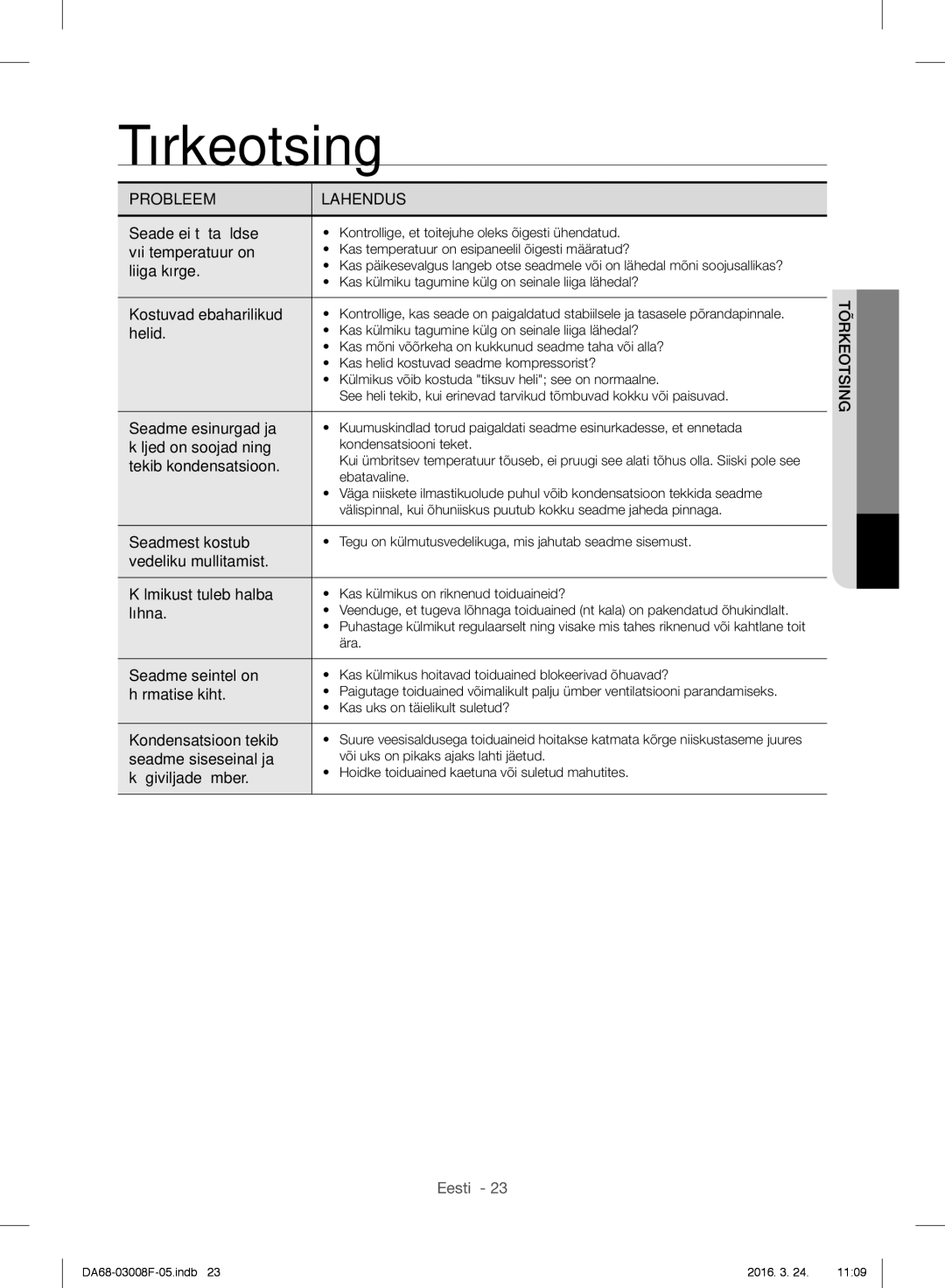 Samsung RR35H6610SS/EO, RR35H6165SS/EO, RR35H6165SS/WS, RR35H6015SS/EO, RR35H6510SS/EO manual Tõrkeotsing 