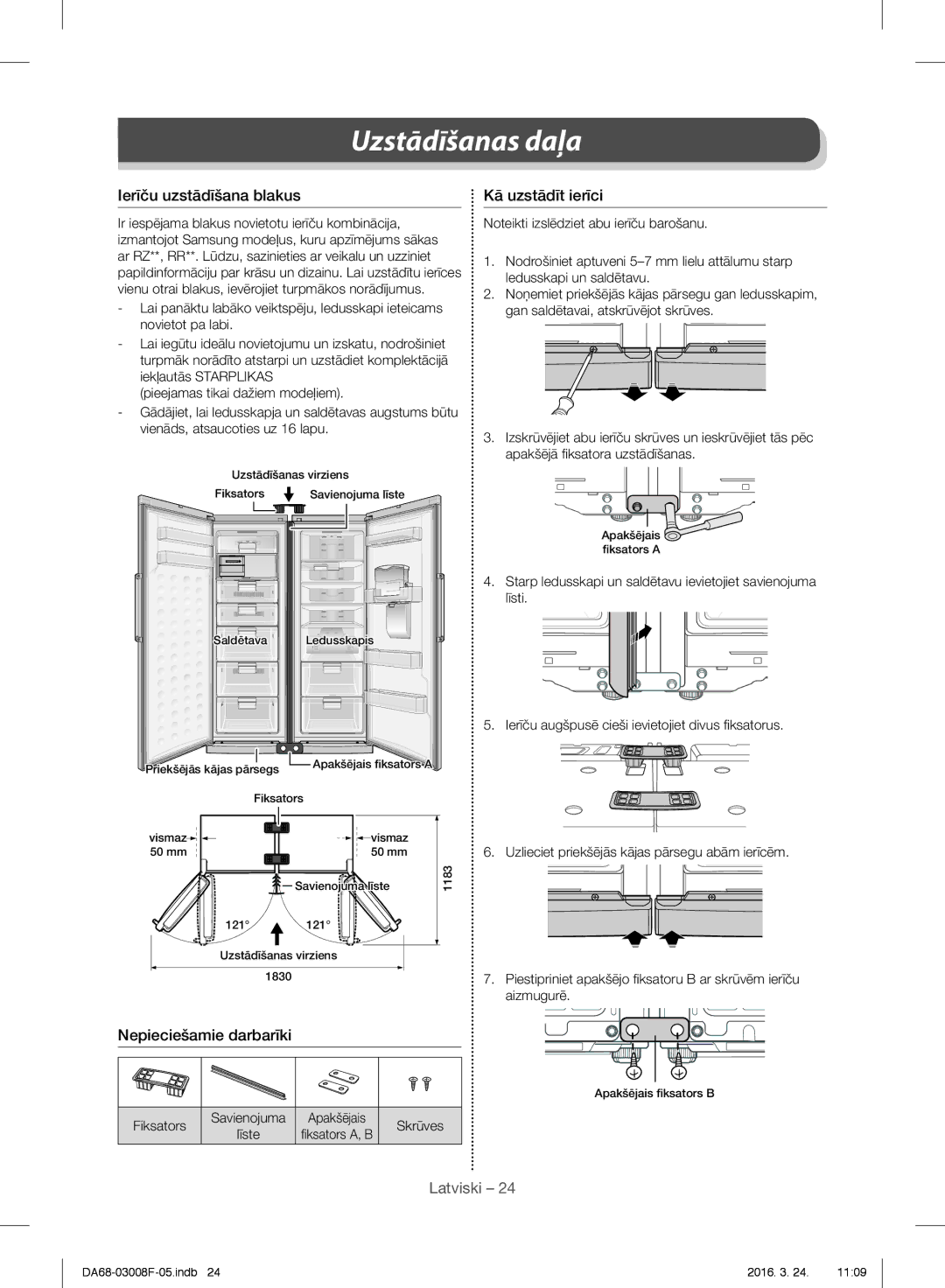 Samsung RR35H6165SS/WS, RR35H6165SS/EO manual Ierīču uzstādīšana blakus, Nepieciešamie darbarīki Kā uzstādīt ierīci 