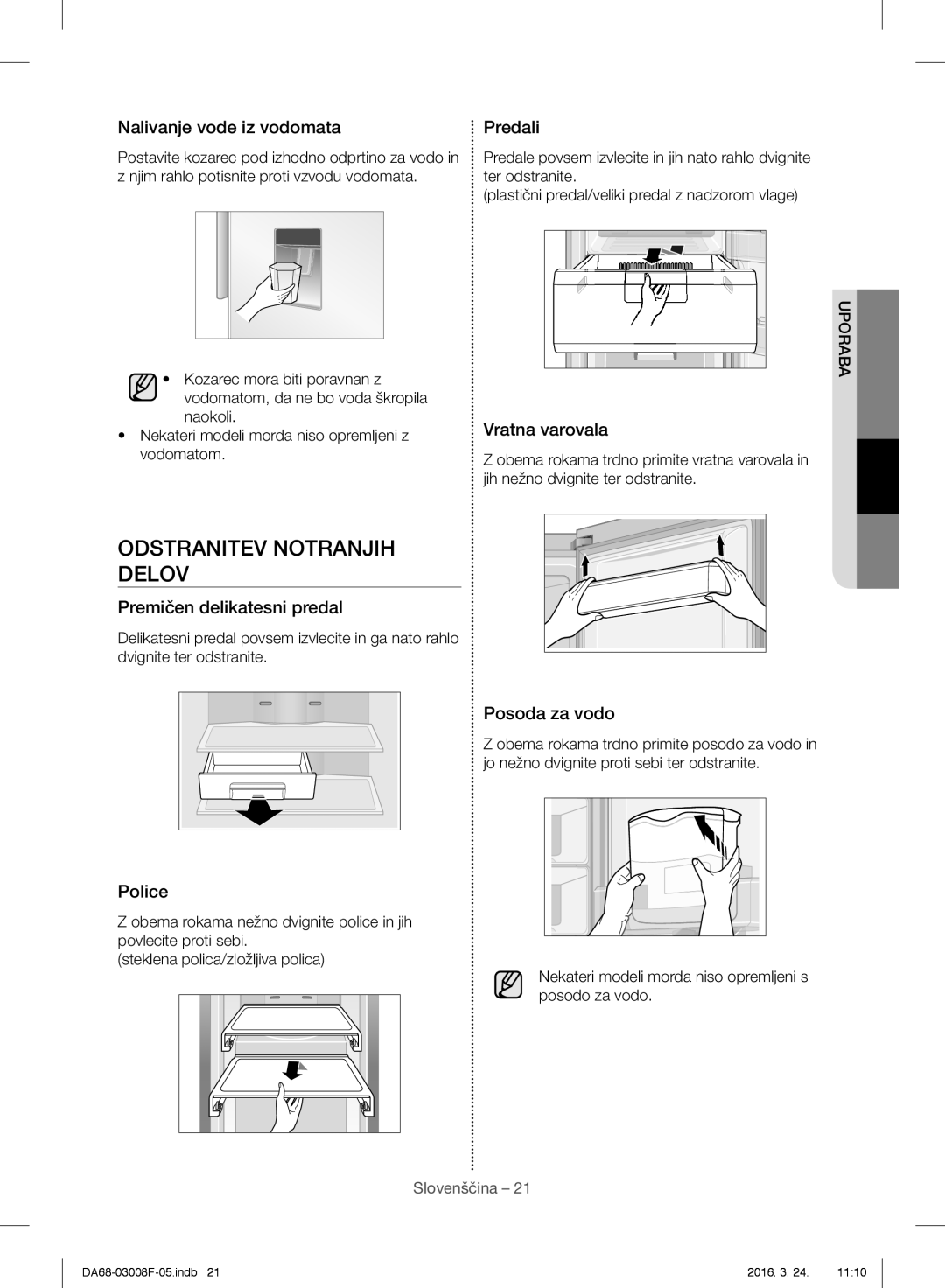 Samsung RR35H6510SS/EO, RR35H6165SS/EO, RR35H6165SS/WS, RR35H6015SS/EO, RR35H6610SS/EO manual Odstranitev Notranjih Delov 