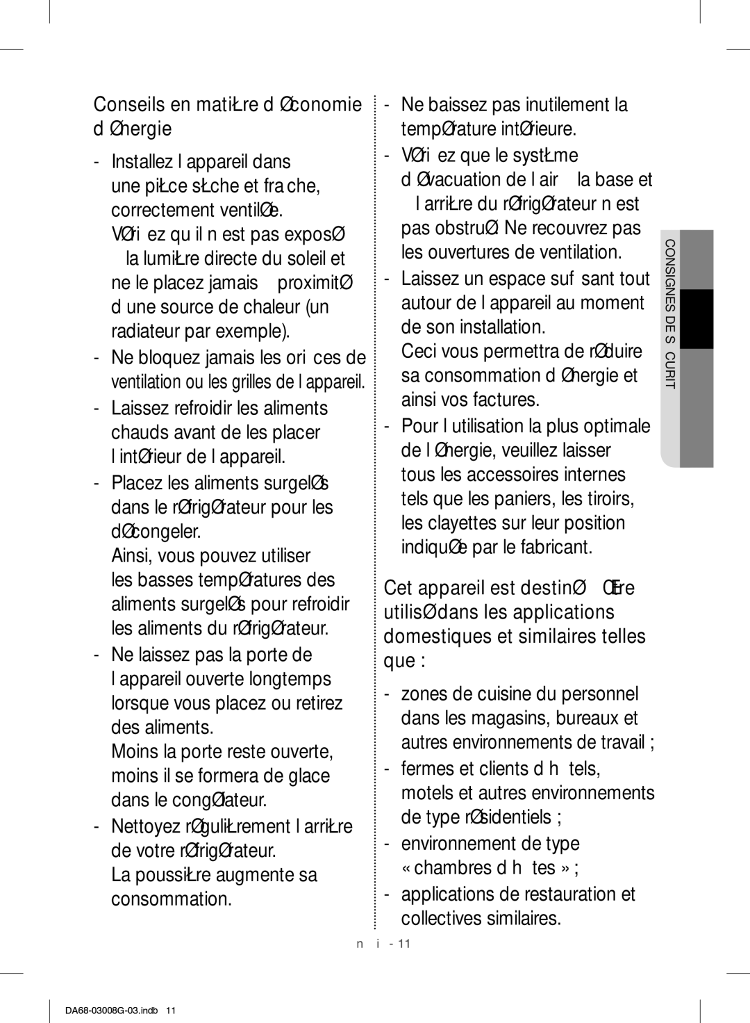 Samsung RR35H6165SS/WS Conseils en matière d’économie d’énergie, Applications de restauration et collectives similaires 