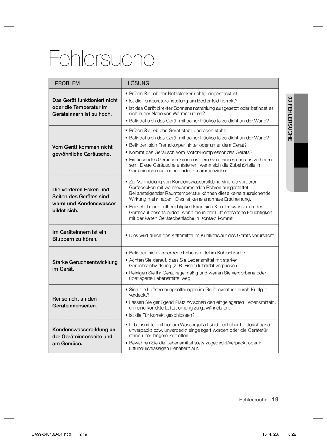 Samsung RR92HAWW1/XEF Oder die Temperatur im, Geräteinnern ist zu hoch Sich in der Nähe von Wärmequellen?, Bildet sich 