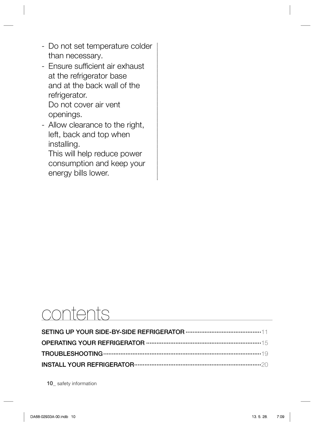 Samsung RR3773ATCSR/ES manual Contents 