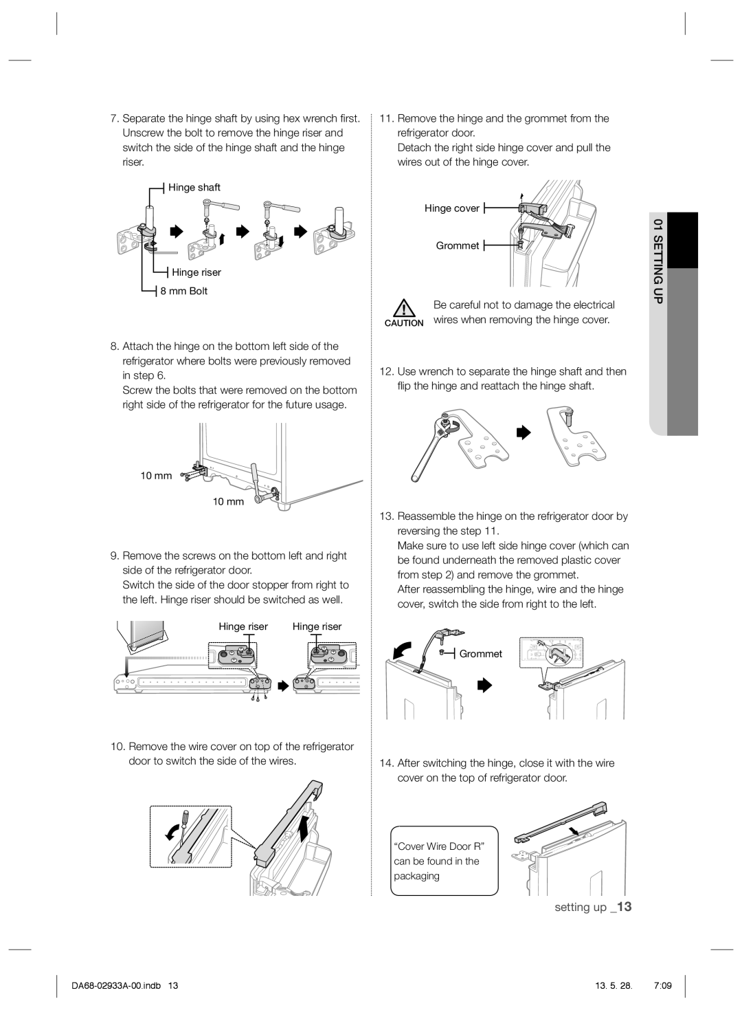 Samsung RR3773ATCSR/ES manual Hinge shaft Hinge riser Mm Bolt 