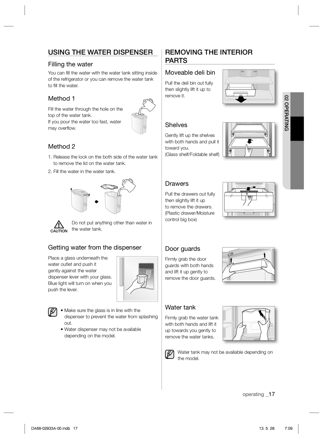 Samsung RR3773ATCSR/ES manual Using the Water Dispenser, Removing the Interior Parts 