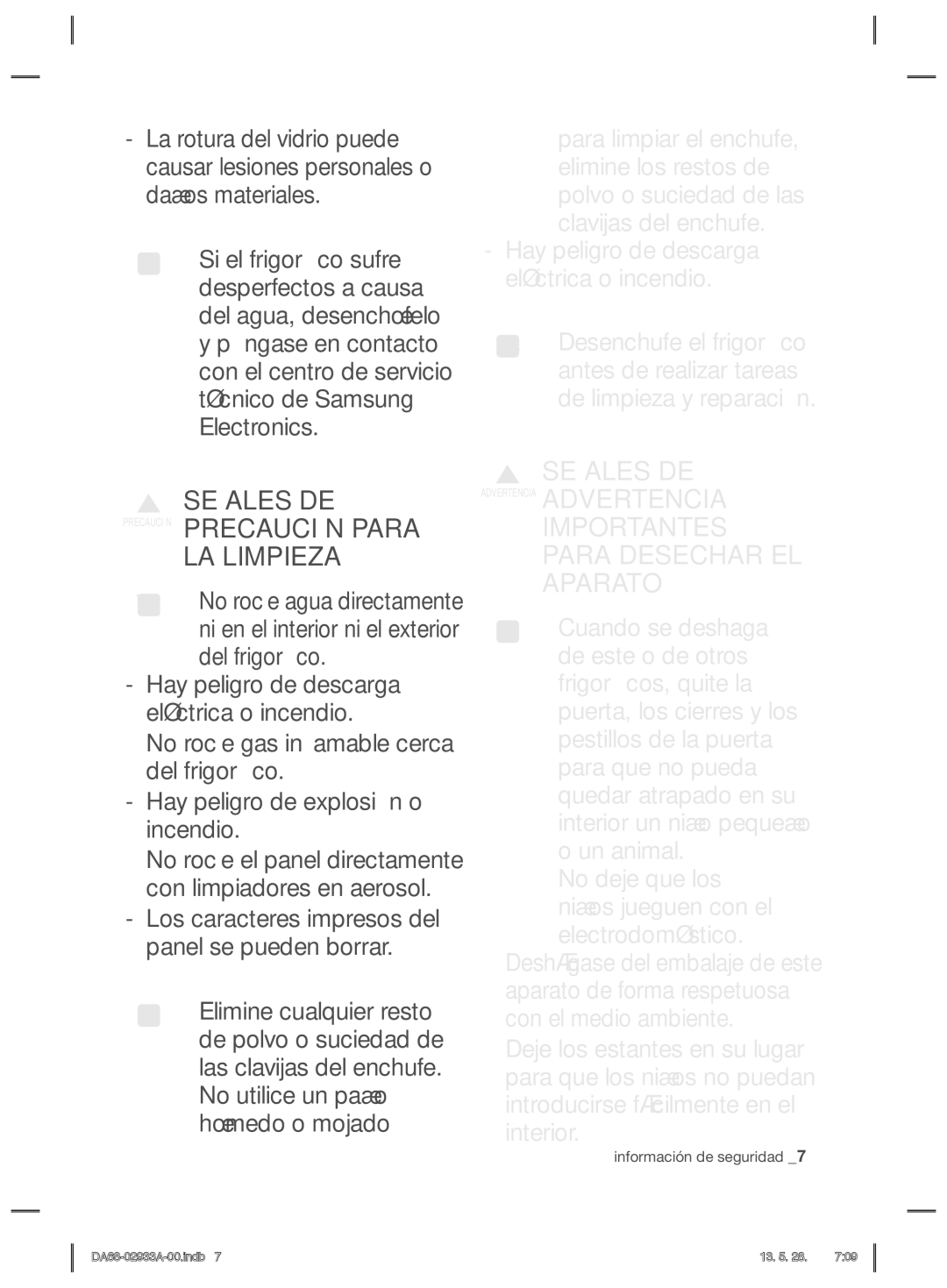 Samsung RR3773ATCSR/ES manual Importantes Para Desechar EL Aparato 