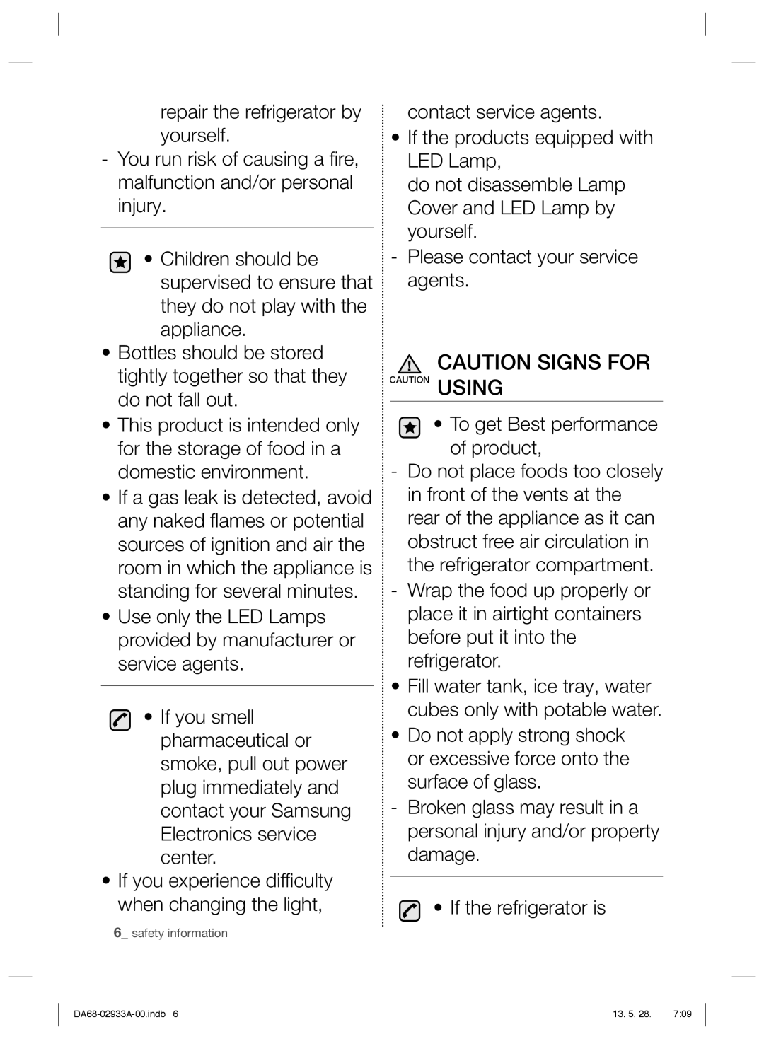 Samsung RR3773ATCSR/ES manual If you experience difﬁ culty when changing the light 