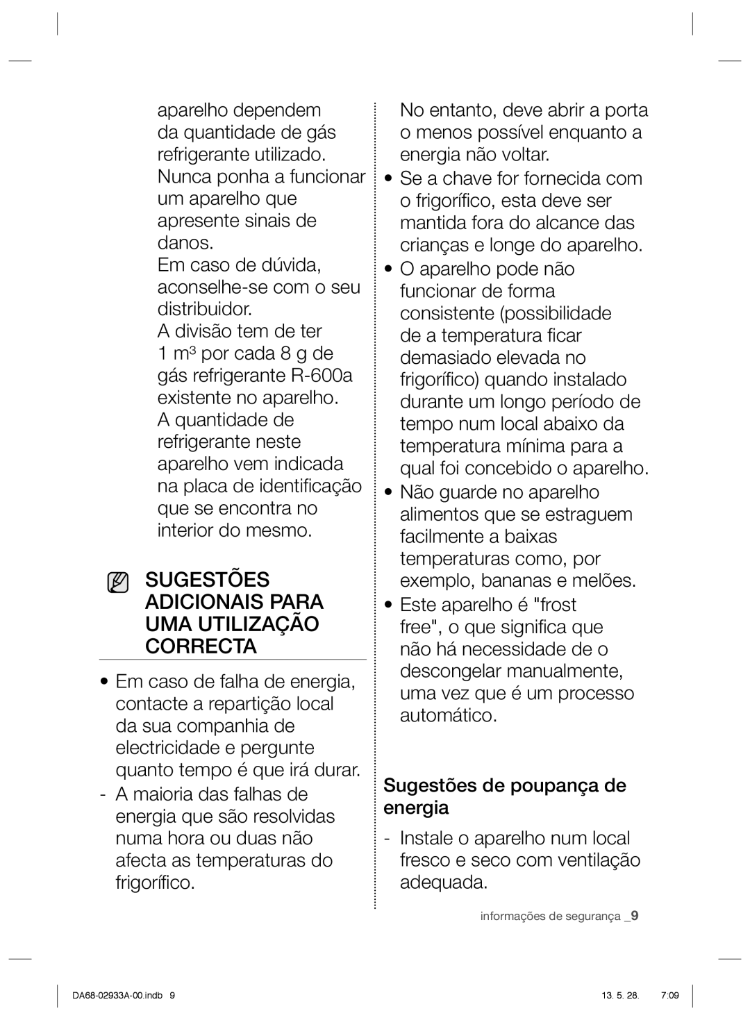 Samsung RR3773ATCSR/ES manual Sugestões Adicionais Para UMA Utilização Correcta 