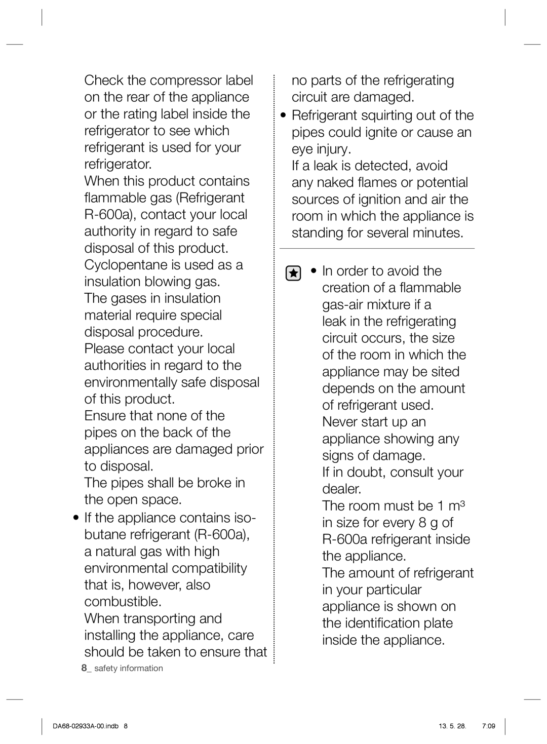 Samsung RR3773ATCSR/ES manual Safety information 