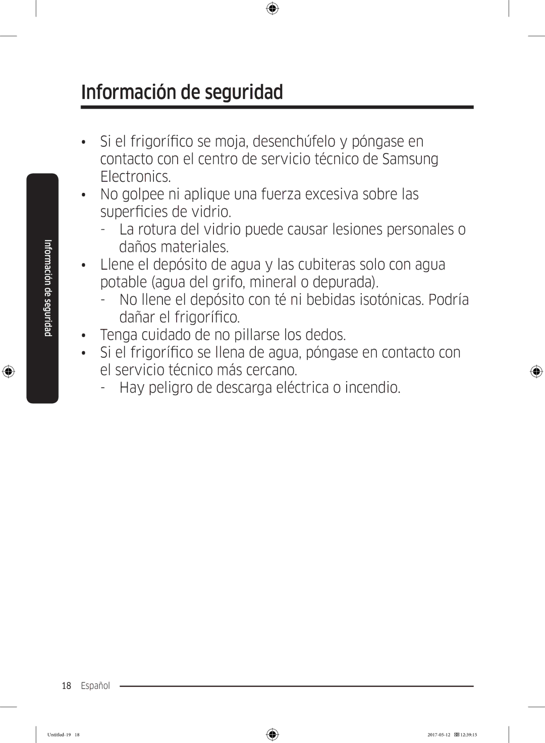 Samsung RR39M7110S9/ES, RR39M7000SA/EF, RR39M7200SA/EF, RR39M7000WW/EF, RR39M7200WW/EF manual Información de seguridad 