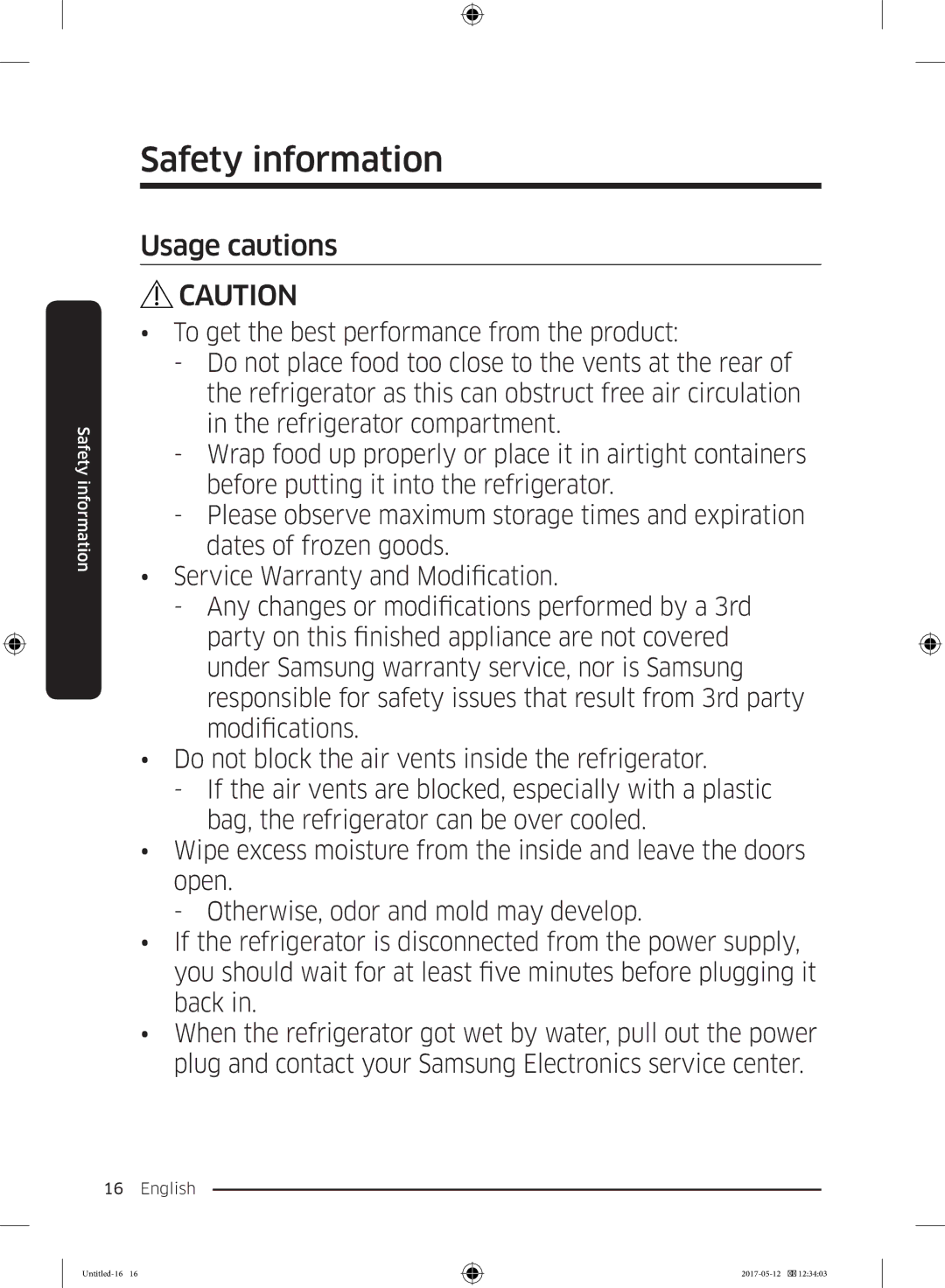 Samsung RR39M7000WW/ES, RR39M7000SA/EF, RR39M7200SA/EF, RR39M7000WW/EF, RR39M7200WW/EF, RR39M7110S9/ES manual Usage cautions 