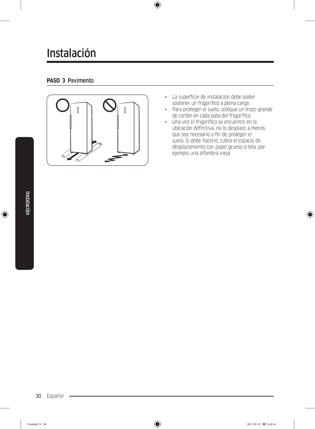 Samsung RR39M7000WW/ES, RR39M7000SA/EF, RR39M7200SA/EF, RR39M7000WW/EF, RR39M7200WW/EF, RR39M7110S9/ES manual Paso 3 Pavimento 