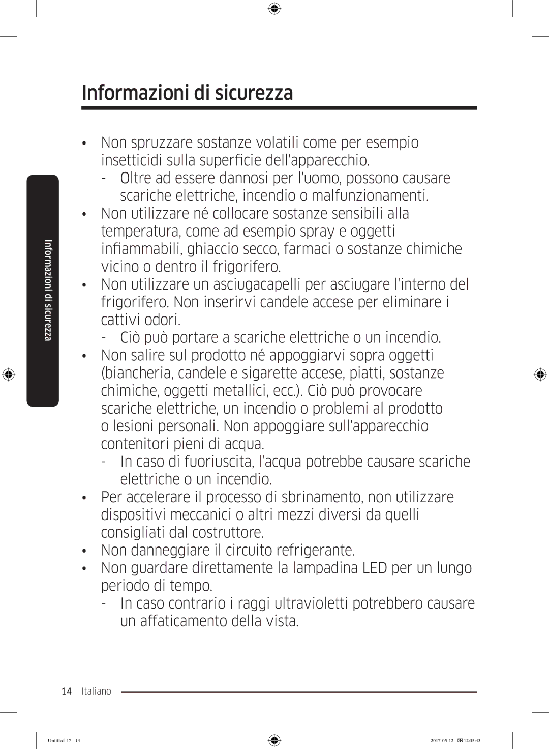 Samsung RR39M7000WW/ES, RR39M7000SA/EF, RR39M7200SA/EF, RR39M7000WW/EF, RR39M7200WW/EF manual Informazioni di sicurezza 