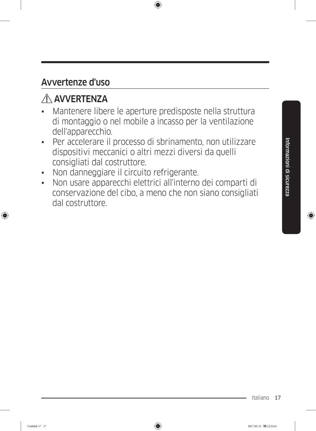 Samsung RR39M7010WW/EE, RR39M7000SA/EF, RR39M7200SA/EF, RR39M7000WW/EF, RR39M7200WW/EF, RR39M7110S9/ES manual Avvertenze duso 