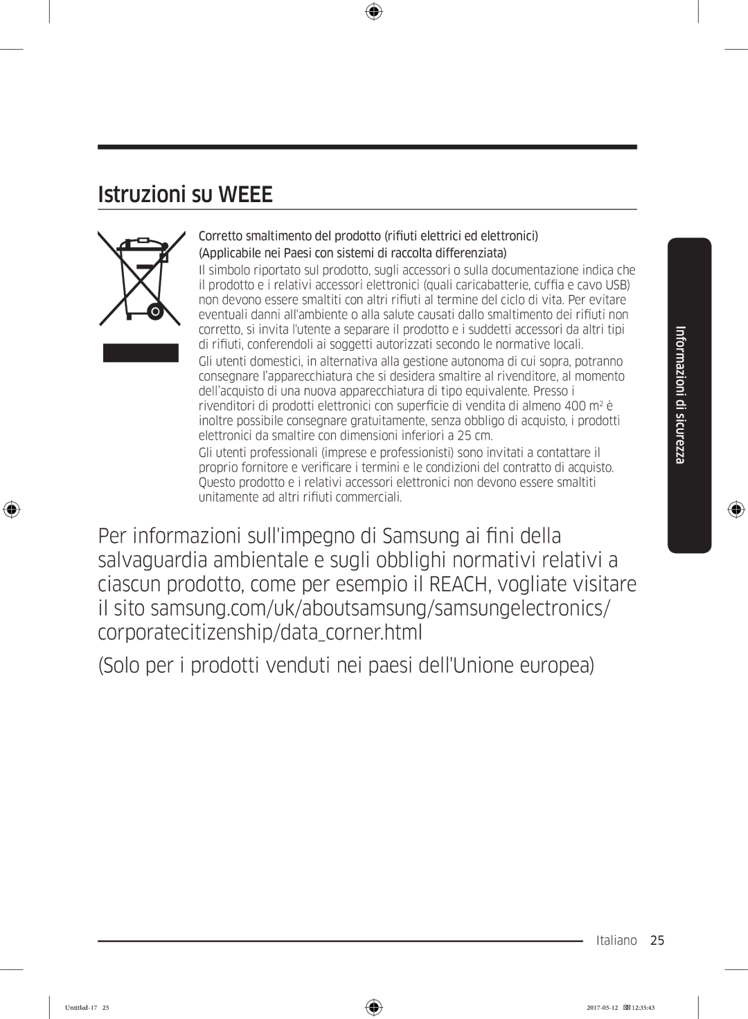 Samsung RR39M7000WW/ES, RR39M7000SA/EF, RR39M7200SA/EF, RR39M7000WW/EF, RR39M7200WW/EF, RR39M7110S9/ES manual Istruzioni su Weee 