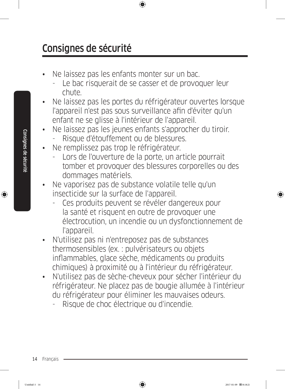 Samsung RR39M7335S9/EF, RR39M7000SA/EF, RR39M7335SA/EF, RR39M7300S9/EF manual Consignes de sécurité 