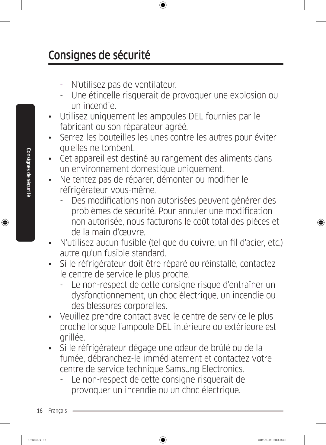 Samsung RR39M7000SA/EF, RR39M7335SA/EF, RR39M7335S9/EF, RR39M7300S9/EF manual Consignes de sécurité 