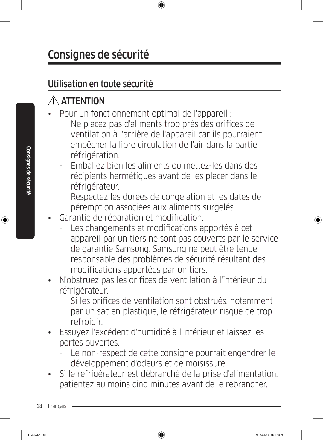 Samsung RR39M7335S9/EF, RR39M7000SA/EF, RR39M7335SA/EF, RR39M7300S9/EF manual Utilisation en toute sécurité 