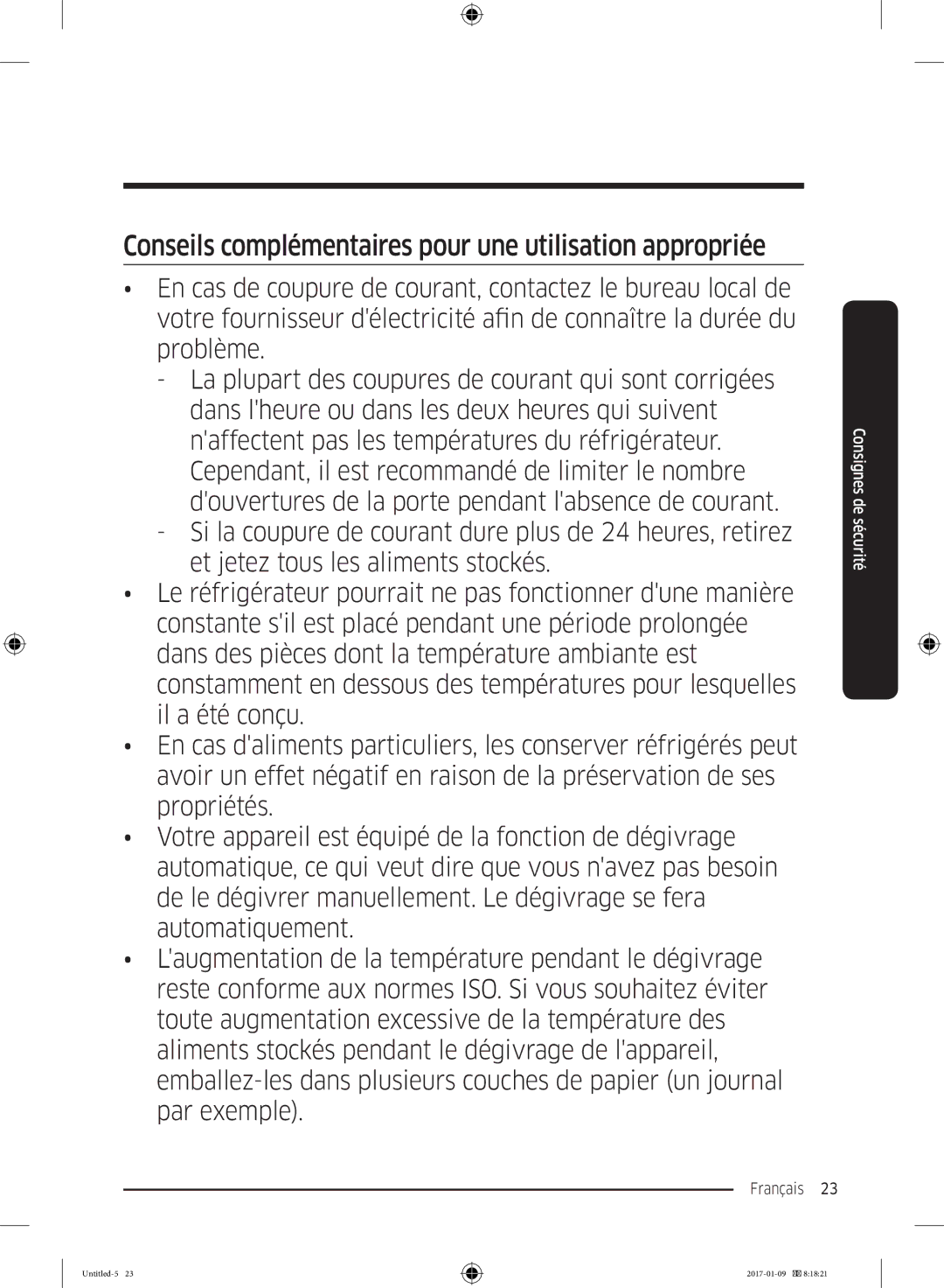 Samsung RR39M7300S9/EF, RR39M7000SA/EF, RR39M7335SA/EF manual Conseils complémentaires pour une utilisation appropriée 