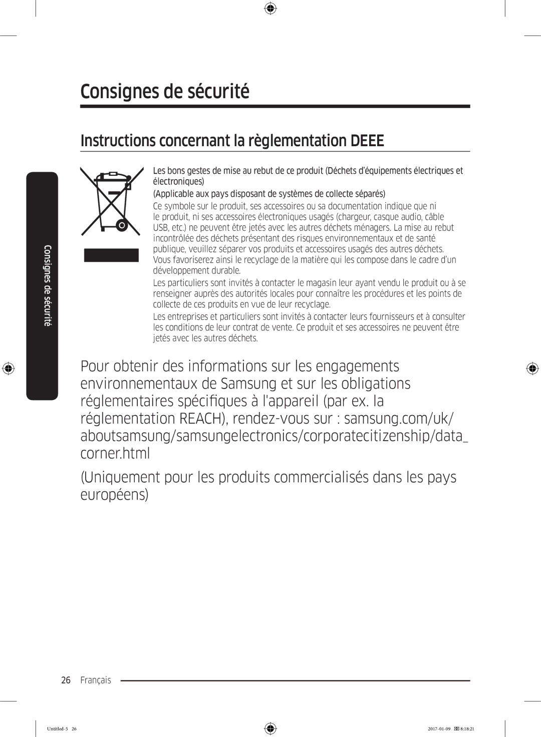 Samsung RR39M7335S9/EF, RR39M7000SA/EF, RR39M7335SA/EF, RR39M7300S9/EF manual Instructions concernant la règlementation Deee 