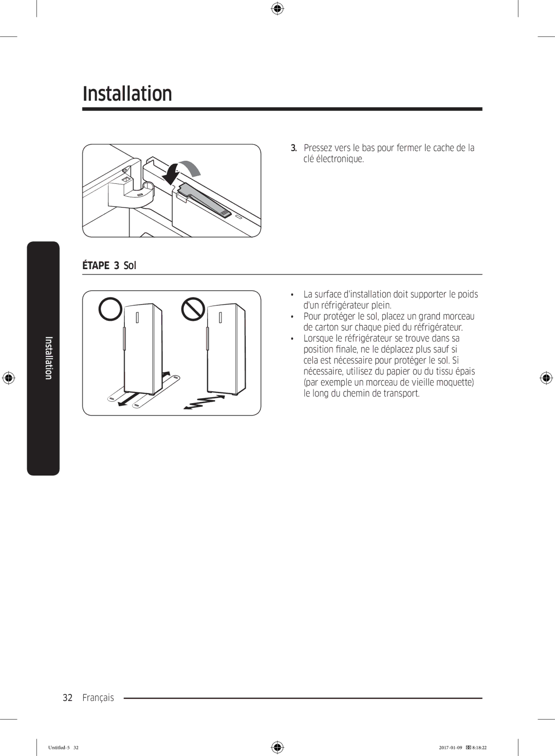 Samsung RR39M7000SA/EF, RR39M7335SA/EF, RR39M7335S9/EF, RR39M7300S9/EF manual Étape 3 Sol 