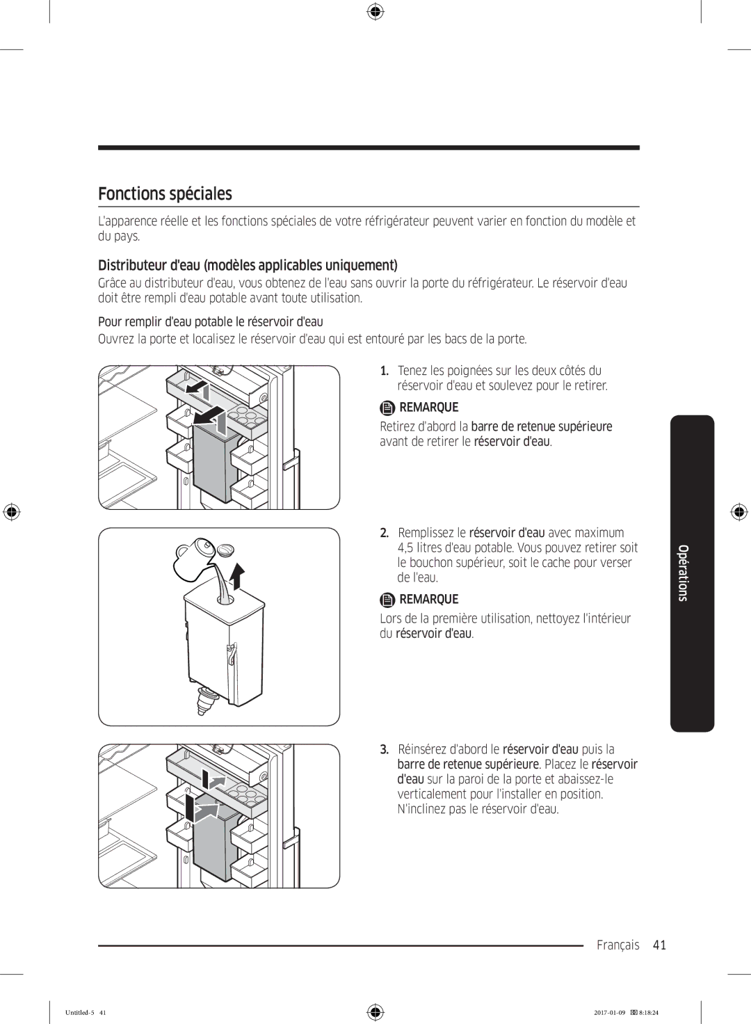 Samsung RR39M7335SA/EF, RR39M7000SA/EF manual Fonctions spéciales, Distributeur deau modèles applicables uniquement 