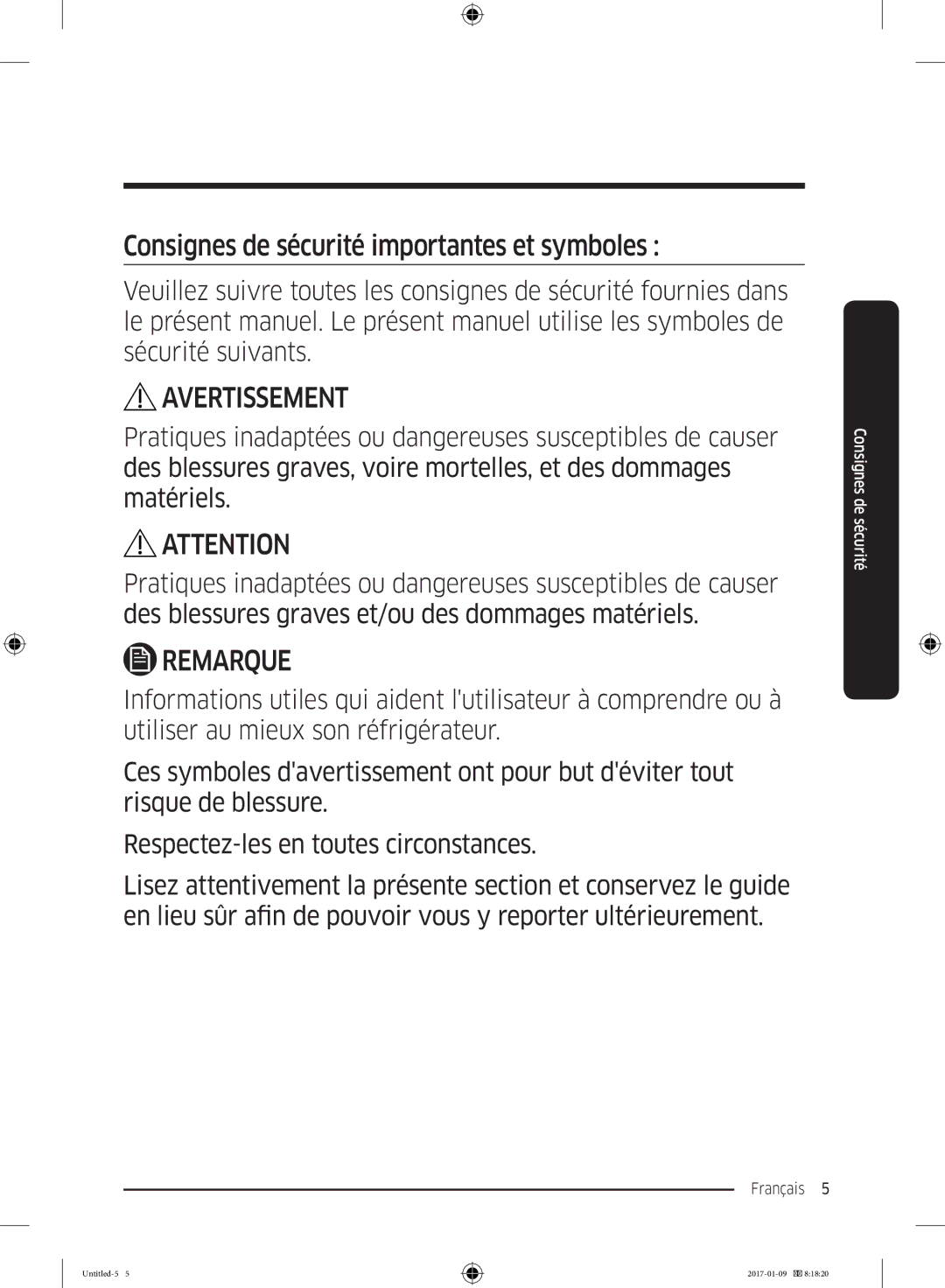 Samsung RR39M7335SA/EF, RR39M7000SA/EF, RR39M7335S9/EF, RR39M7300S9/EF manual Avertissement 