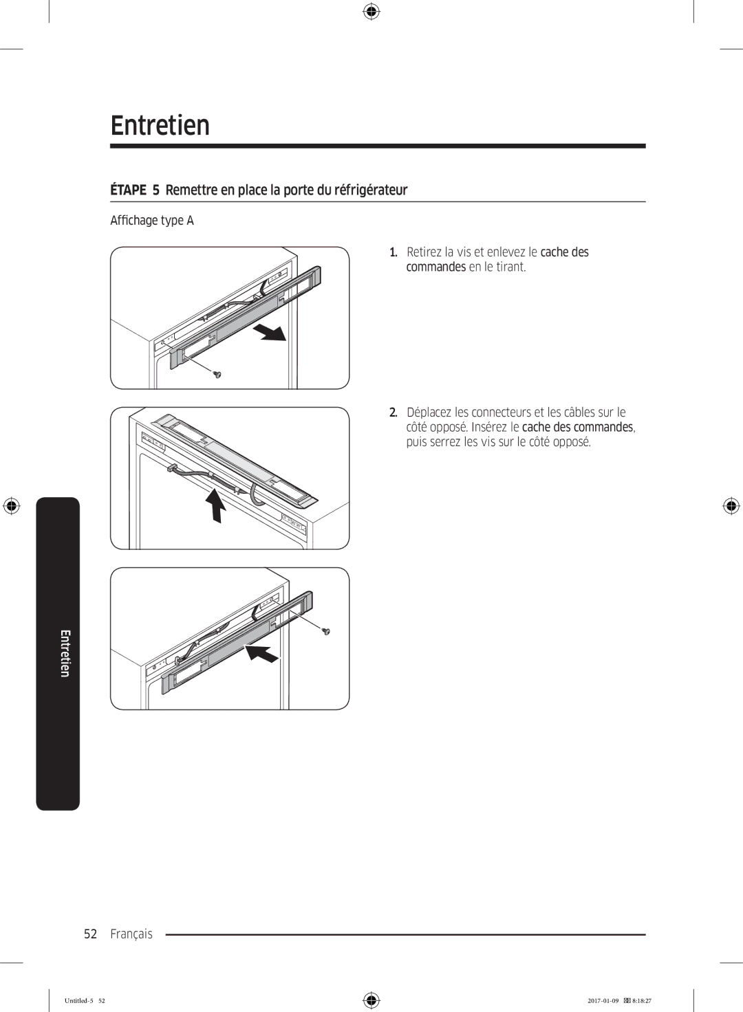 Samsung RR39M7000SA/EF, RR39M7335SA/EF, RR39M7335S9/EF, RR39M7300S9/EF Étape 5 Remettre en place la porte du réfrigérateur 