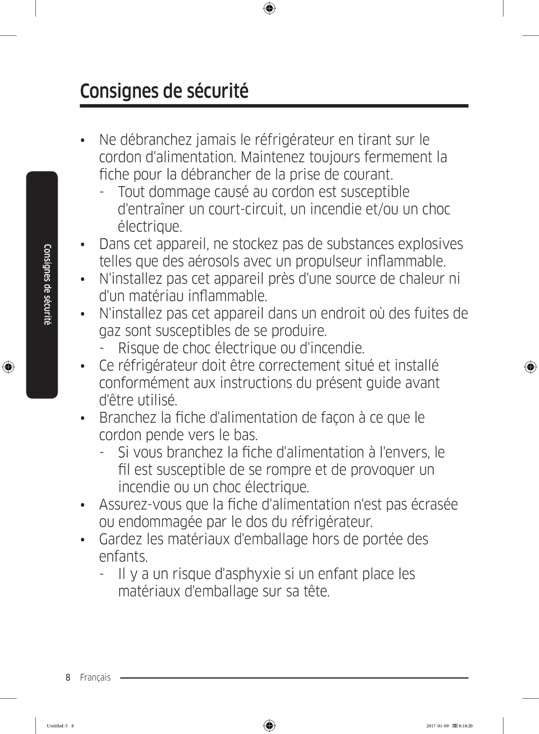 Samsung RR39M7000SA/EF, RR39M7335SA/EF, RR39M7335S9/EF, RR39M7300S9/EF manual Consignes de sécurité 