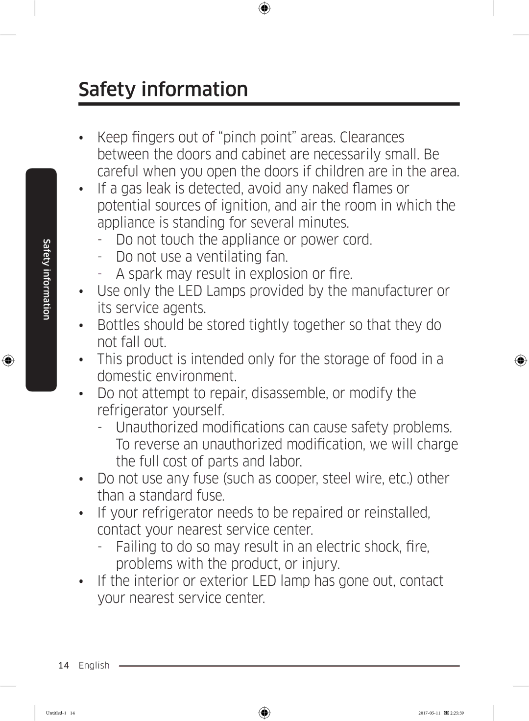 Samsung RR39M73657F/EE, RR39M7000SA/EF, RR39M7335SA/EF, RR39M7335S9/EF, RR39M7300S9/EF manual Safety information 