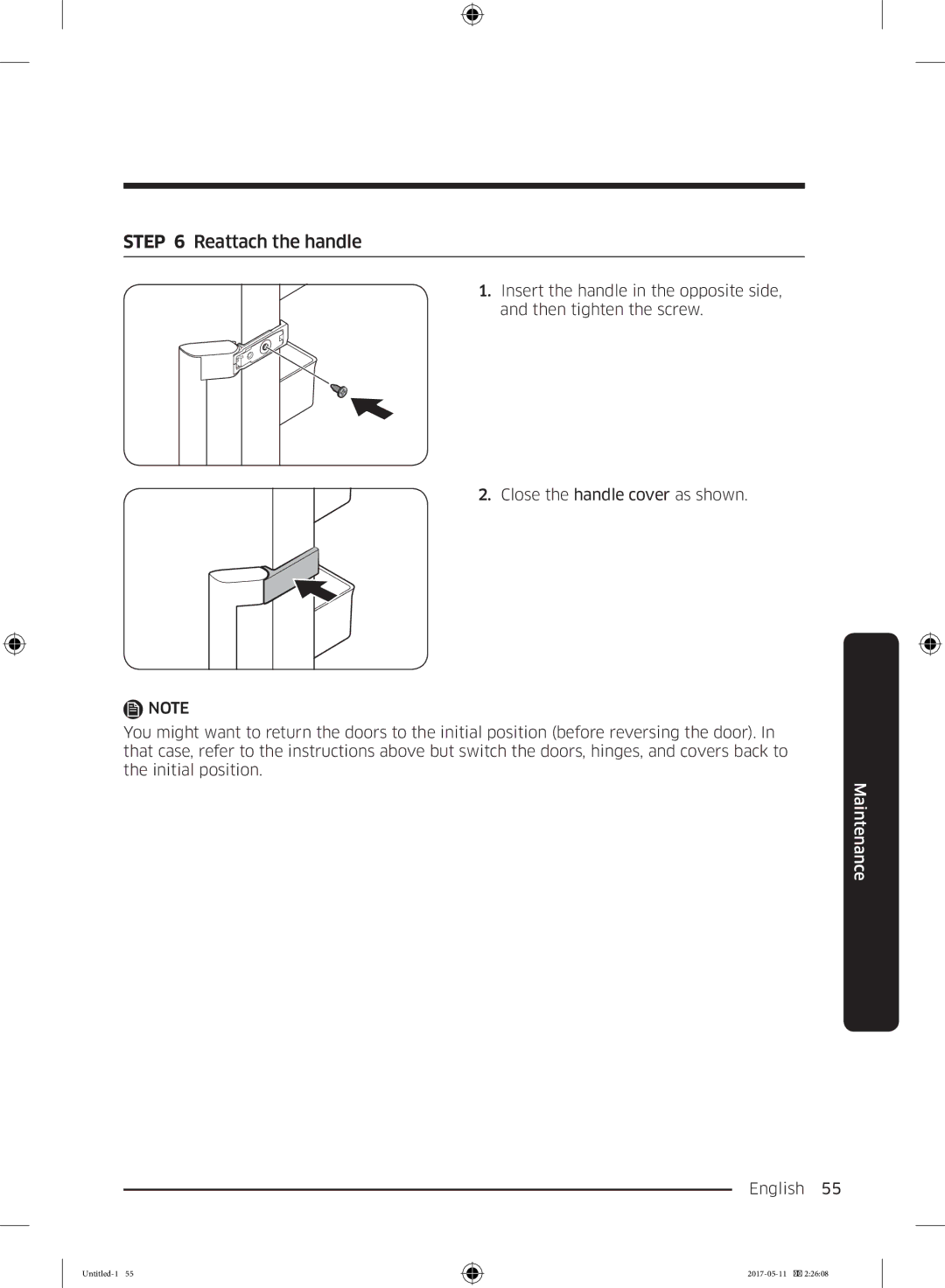 Samsung RR39M7000SA/EF, RR39M7335SA/EF, RR39M7335S9/EF, RR39M7300S9/EF, RR39M73657F/EE manual Reattach the handle 